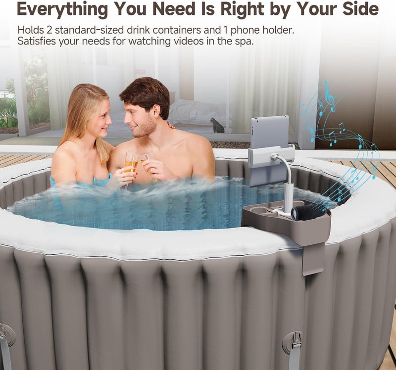 POOLCOMFT Hot Tub Table Tray with Adjustable Phone Holder, Caddy Holds 2 Drinks for Outdoor Inflatable Pool/Spa, Hot Tub Accessories for Adults, Idea Gifts for Women, Mom, Parents - Image 2